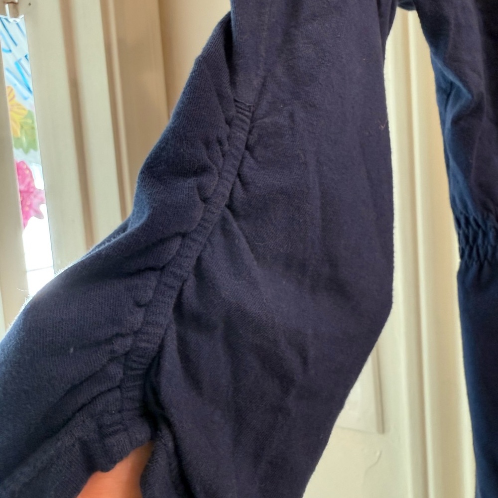 JW Los Angeles Embroidered Floral Boho Dress | Navy Blue V-Neck | Size Medium - Picture 3 of 5